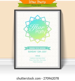 Creative Ramadan Kareem, Iftar party celebration invitation card with date, time and place details.