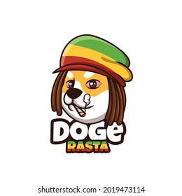 Creative Rasta Doge Shiba Inu Cartoon Character Logo Design