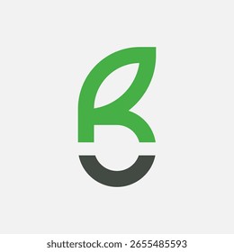 Creative RB letter logo with green leaf, perfect for eco branding and nature-inspired identity.
