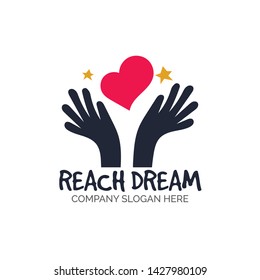 Creative Reach Your Dream design with hand, love and star