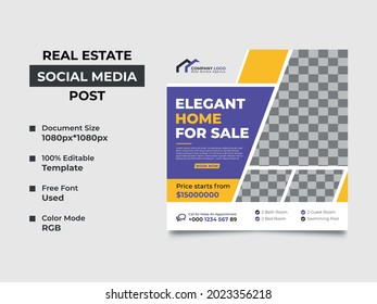 creative real estate agency social media post template design with four image placement, awesome color used in the shapes. eye-catchy, editable, professional design. vector square banner, eps 10