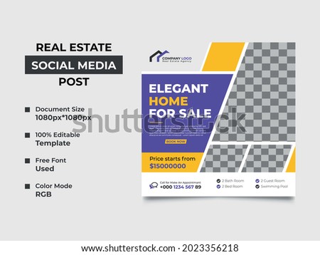 creative real estate agency social media post template design with four image placement, awesome color used in the shapes. eye-catchy, editable, professional design. vector square banner, eps 10 Stock photo © 