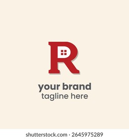 Creative real estate branding icon featuring the letter R with a window cutout. Ideal for realtors, realty firms, marketing, or housing-related branding identities.