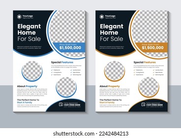 Creative Real Estate Flyer Design, Home Flyer Template, Business, Marketing, Annual Report, Poster, Vector illustration