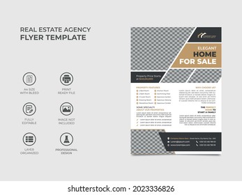 creative real estate flyer template design with four image placement, professional color used in the template. Well organized, fully editable design. Vector standard a4 size, eps 10 version.