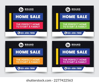 Creative Real Estate Home sale business company ads, yard sign, signage design for outdoor advertising multiple color version vector template