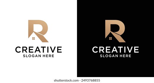 Creative real estate with letter R logo design template abstract