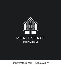 Kreatives Logo-Design für Immobilien. Haus-, Immobilien-, Bau- und Bausymbol Vorlage. auf schwarzem Hintergrund