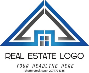Creative real estate logo design for brand blue gradient icon logo