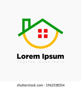 Creative Real Estate logo vector illustration, Construction logo, Residence logo, Roof Construction logo design template with orange and green color