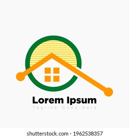 Ilustración vectorial del logotipo de bienes inmuebles creativos, logotipo de construcción, logotipo de residencia, plantilla de diseño del logotipo de construcción de techos con color naranja y verde