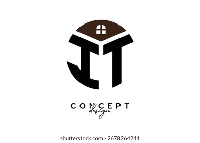 Diseño de concepto de logotipo de monograma de bienes raíces creativo de TI en forma de círculo
