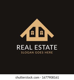 Creative real estate OO letter logo design. House, Property development, construction and building icon template. Isolated in dark background with gold color. Minimalist home vector in eps 10.