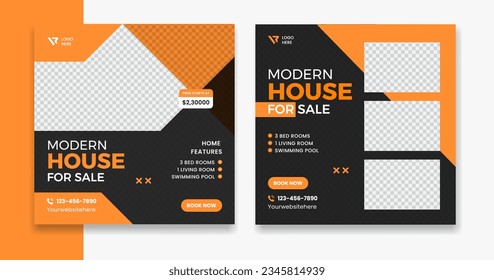 Creative real estate social media square post design, minimal home, house, resident vector post