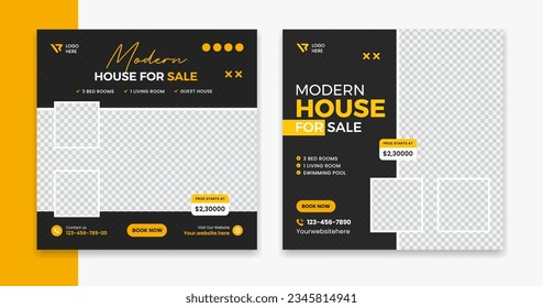 Creative real estate social media square post design, minimal home, house, resident vector post