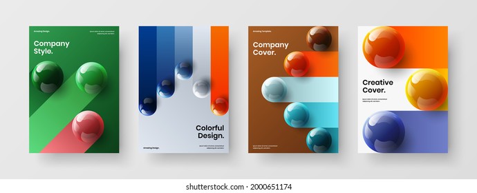 Creative realistic balls banner template bundle. Isolated handbill design vector layout collection.