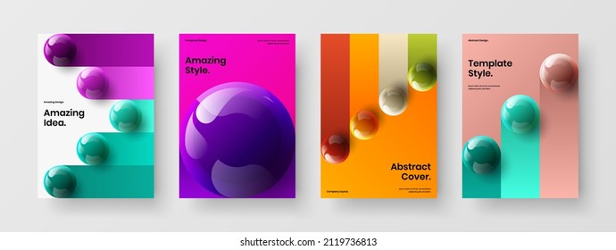 Creative realistic balls poster concept collection. Original corporate cover vector design layout bundle.