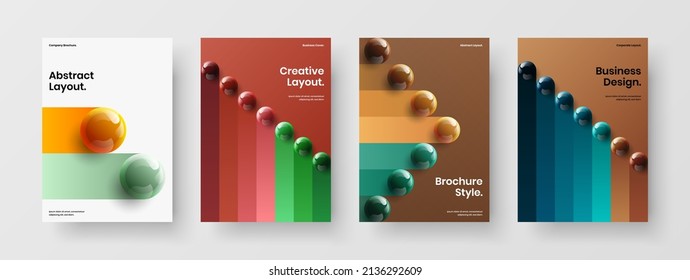 Creative realistic balls presentation concept composition. Geometric postcard design vector template set.