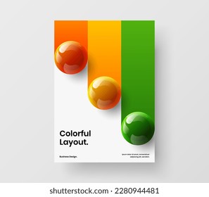 Creative realistic balls presentation concept. Vivid journal cover vector design illustration.