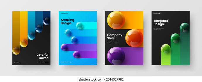 Creative realistic balls presentation template collection. Unique company identity A4 design vector layout bundle.