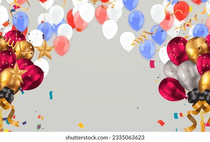 Creative realistic paper cut vector illustration of happy birthday postcard