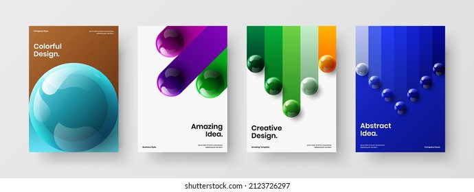 Creative Realistic Spheres Banner Illustration Collection. Minimalistic Corporate Cover A4 Vector Design Template Composition.