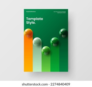 Creative realistic spheres brochure layout. Trendy annual report A4 design vector template.