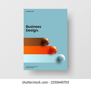 Creative realistic spheres brochure template. Abstract cover A4 design vector layout.