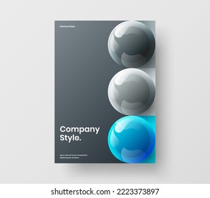 Creative realistic spheres flyer layout. Original banner vector design template.