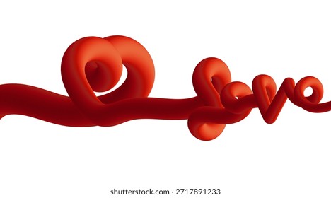 A creative red 3D sculpture spelling out the word love in a playful cursive style vector