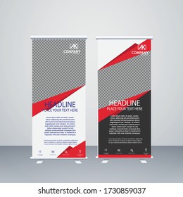 Creative red and back color roll up banner design template