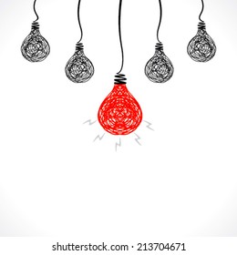 creative red bulb with new idea or bulb background vector