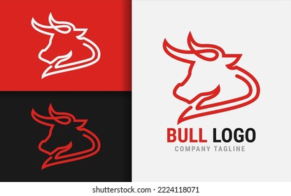 Creative Red Bull Logo Design with Minimalist Lines Concept. Vector Logo Illustration.