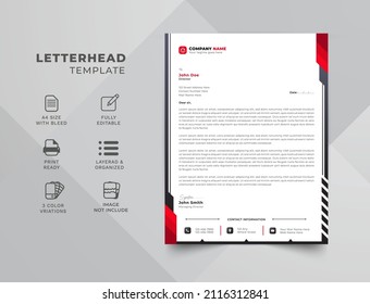 Creative Red Business Letterhead Template. Corporate Business Letterhead template. Letterhead design for your project, vector design illustration.