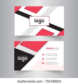 Creative red color and Clean Business Card Template. Flat Design Vector Illustration. Stationery Design
