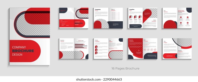 Creative red color shape company brochure template design layout