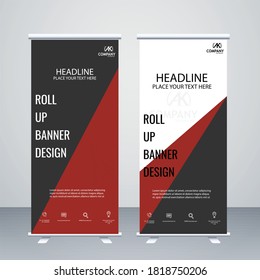 Creative red colour and dark grey colour roll up banner vector design