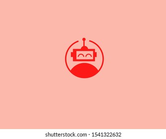 Creative red geometric abstract logo sign robot in a circle for company
