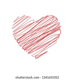 creative red heart art abstract illustration , line scribble