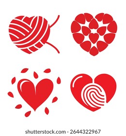 Creative Red Heart Icons Collection with Love-Themed Abstract Designs
