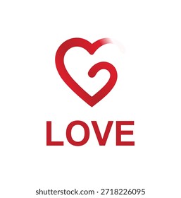 Logotipo de corazón rojo creativo con un remolino para marcas románticas.