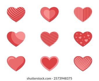 Creative red heart set. Love and romantic symbols. Valentines design elements. Isolated vector images