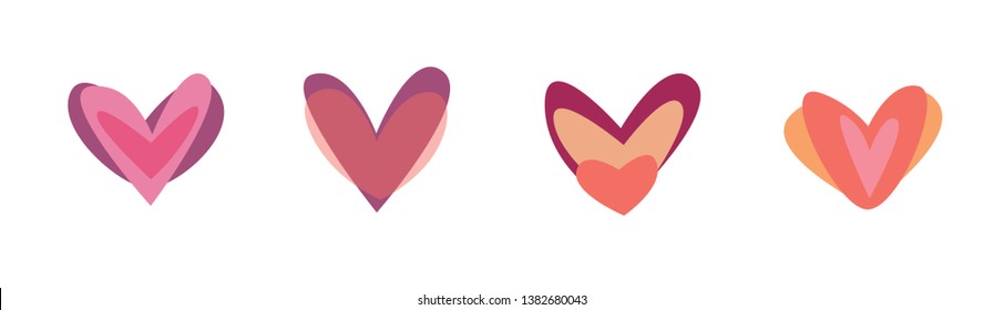 Creative red hearts icon set. Valentines day sign symbol template. Flat design. Love greeting card. Design style
