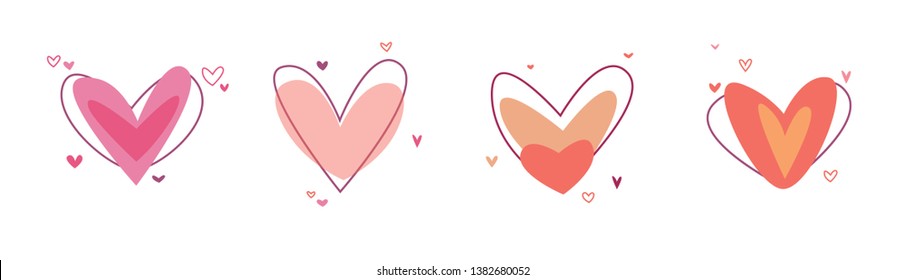 Creative red hearts icon set. Valentines day sign symbol template. Flat design. Love greeting card. Design style