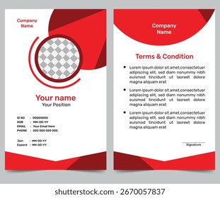 Creative red ID card design template, Employee identity card design.