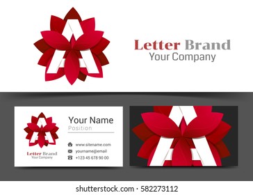 Creative Red Leaf Letter A Corporate Logo and Business Card Sign Template. Creative Design with Colorful Logotype Visual Identity Composition Made of Multicolored Element. Vector Illustration.