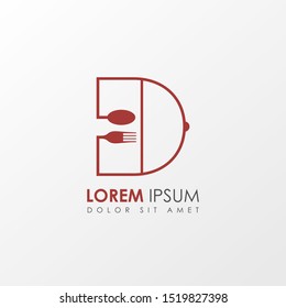 Creative Red Letter d Restaurant logo icon isolated on white background. Restaurant menu logo template with  fork and spoon symbol. Vector Illustration