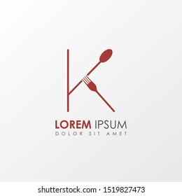 Creative Red Letter k Restaurant logo icon isolated on white background. Restaurant menu logo template with  fork and spoon symbol. Vector Illustration