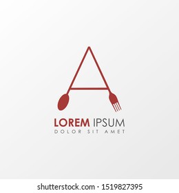 Creative Red Letter a Restaurant logo icon isolated on white background. Restaurant menu logo template with  fork and spoon symbol. Vector Illustration