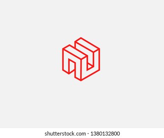 Creative red linear logo icon for building company